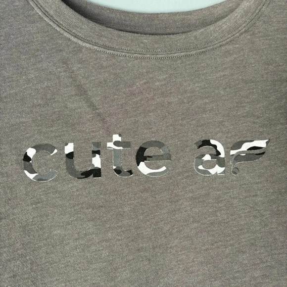 Fabletics Medium “Cute AF” Terry Stacey Pullover Sweatshirt Gray Camo - Picture 3 of 6